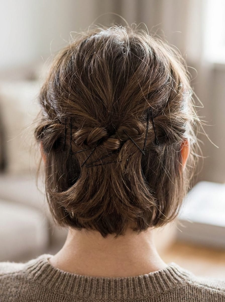 Hochgesteckter Bob mit Bobby Pins - Hochsteckfrisur für kurze Haare